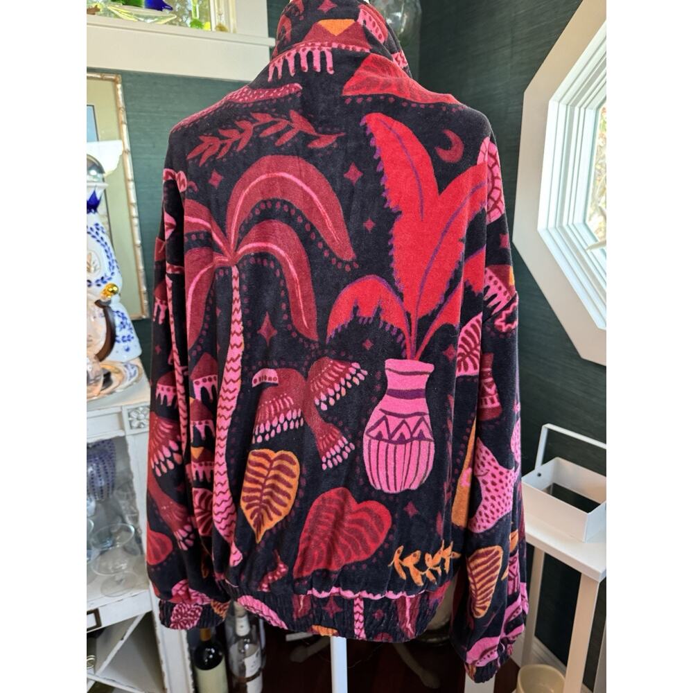 Farm Rio Velour Tropical Jacket Palm Trees Sz Small Vacation Resort Fall - Picture 6 of 7